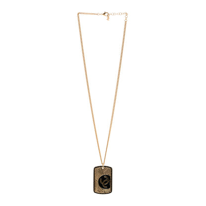 Chanel CC ID Dog Tag Charm Necklace Gold Black 3 of 5
