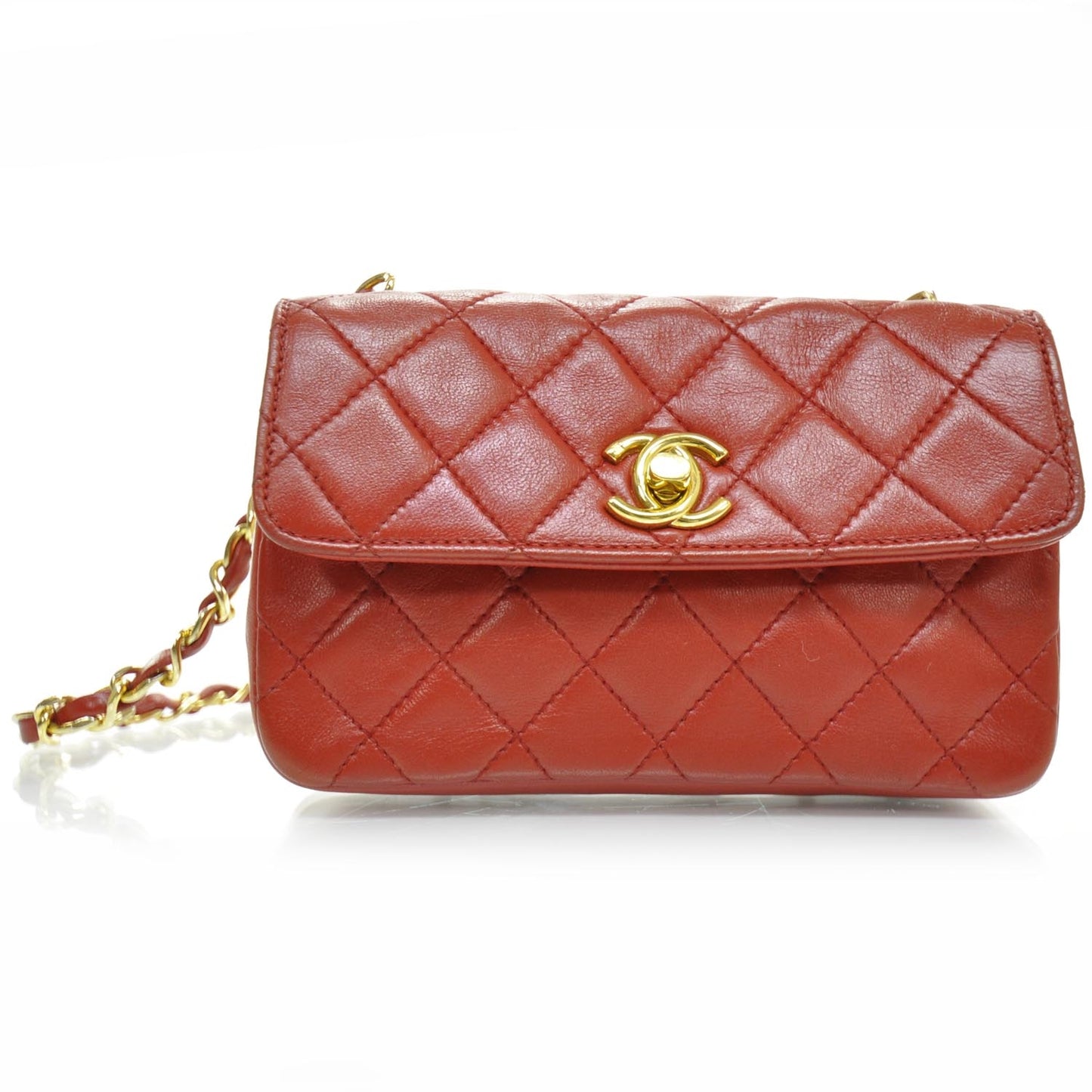 Lambskin Quilted Mini Flap Red GHW