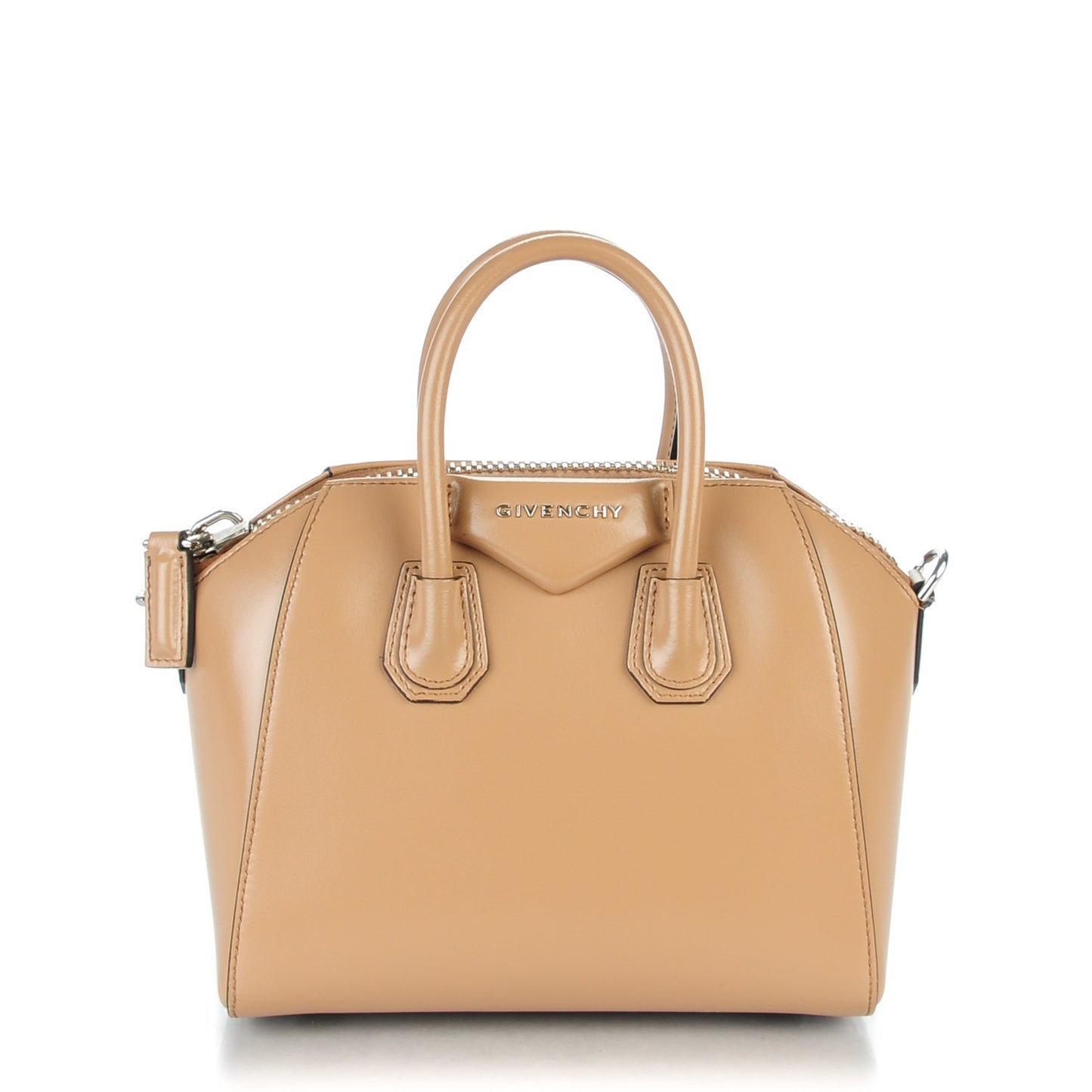 Shiny Lord Calfskin Mini Antigona Dark Beige