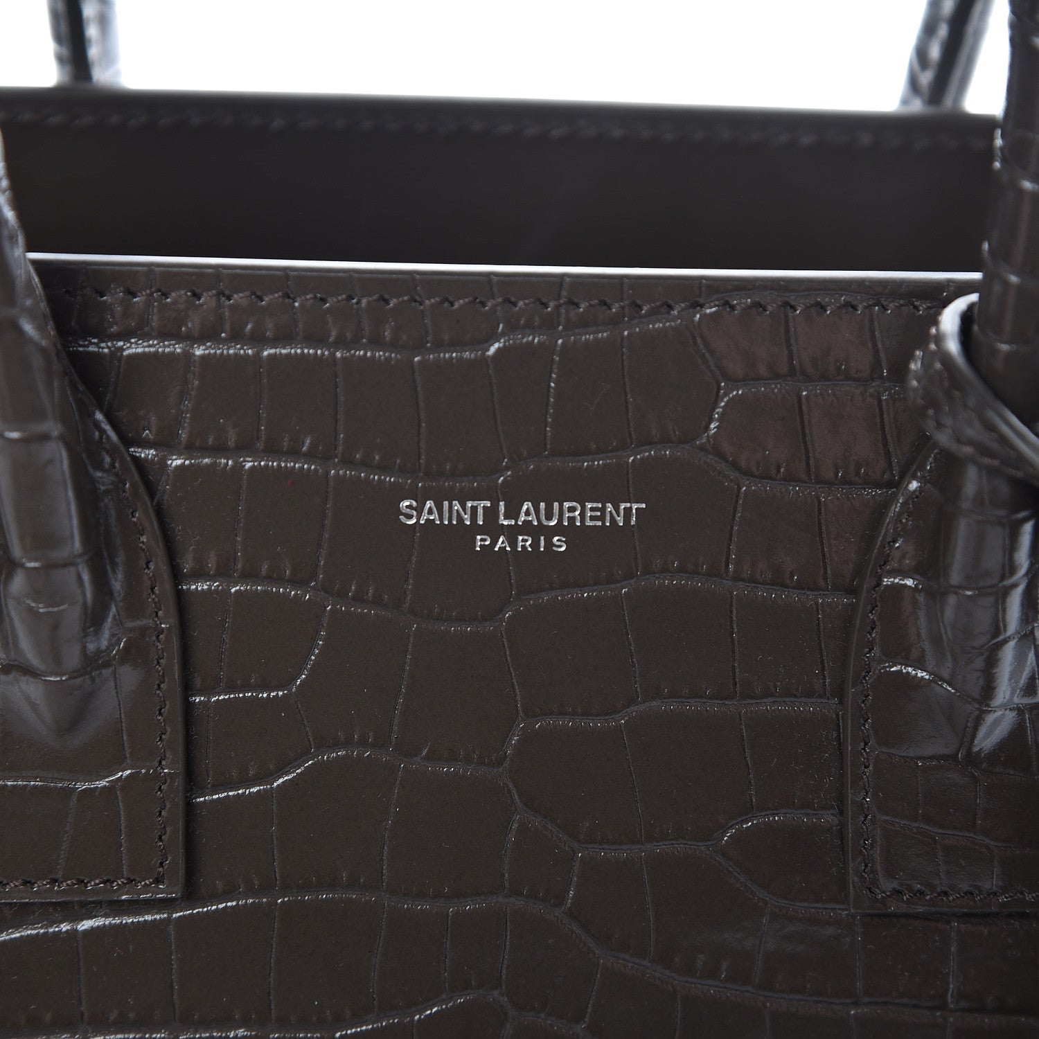Saint Laurent Calfskin Crocodile Embossed Baby Sac De Jour Dark Brown 6 of 10