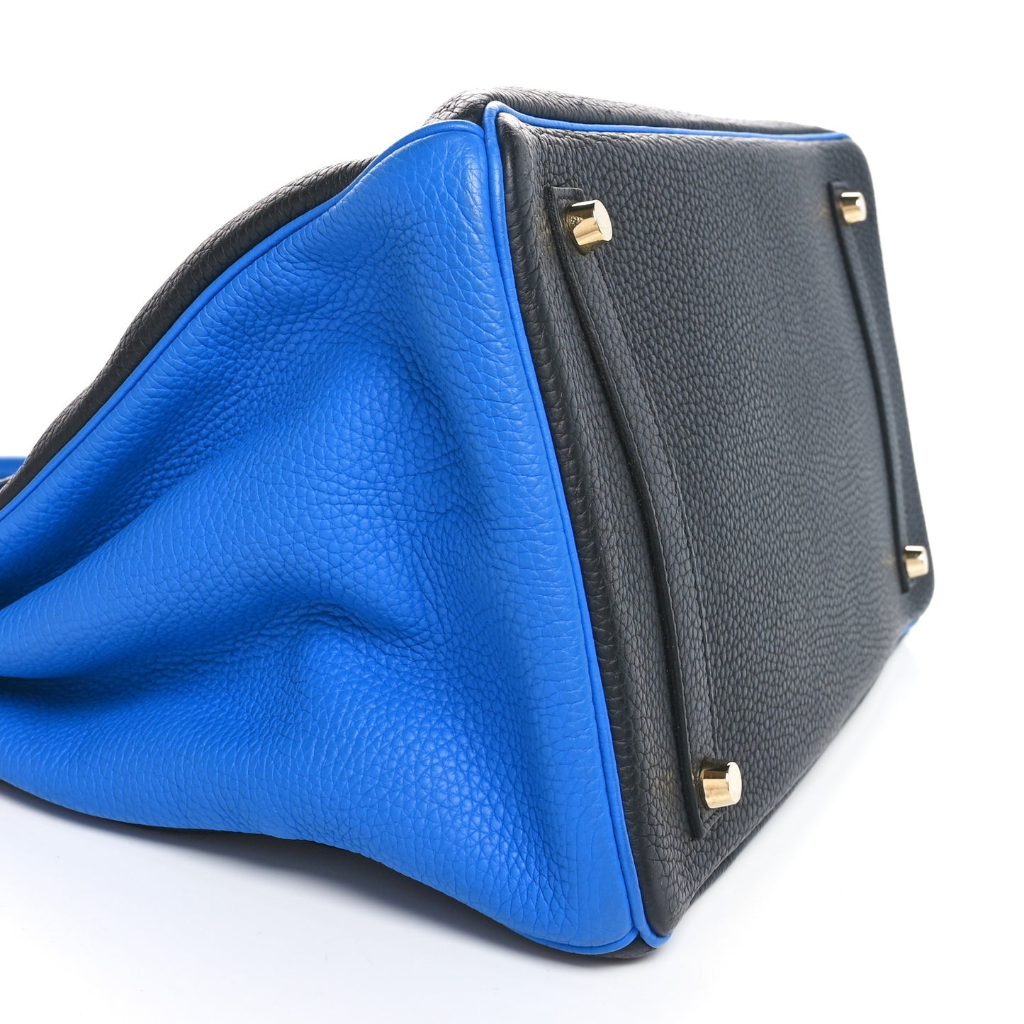 Taurillon Clemence Bi-Color Horseshoe Birkin 35 Black Bleu Hydra