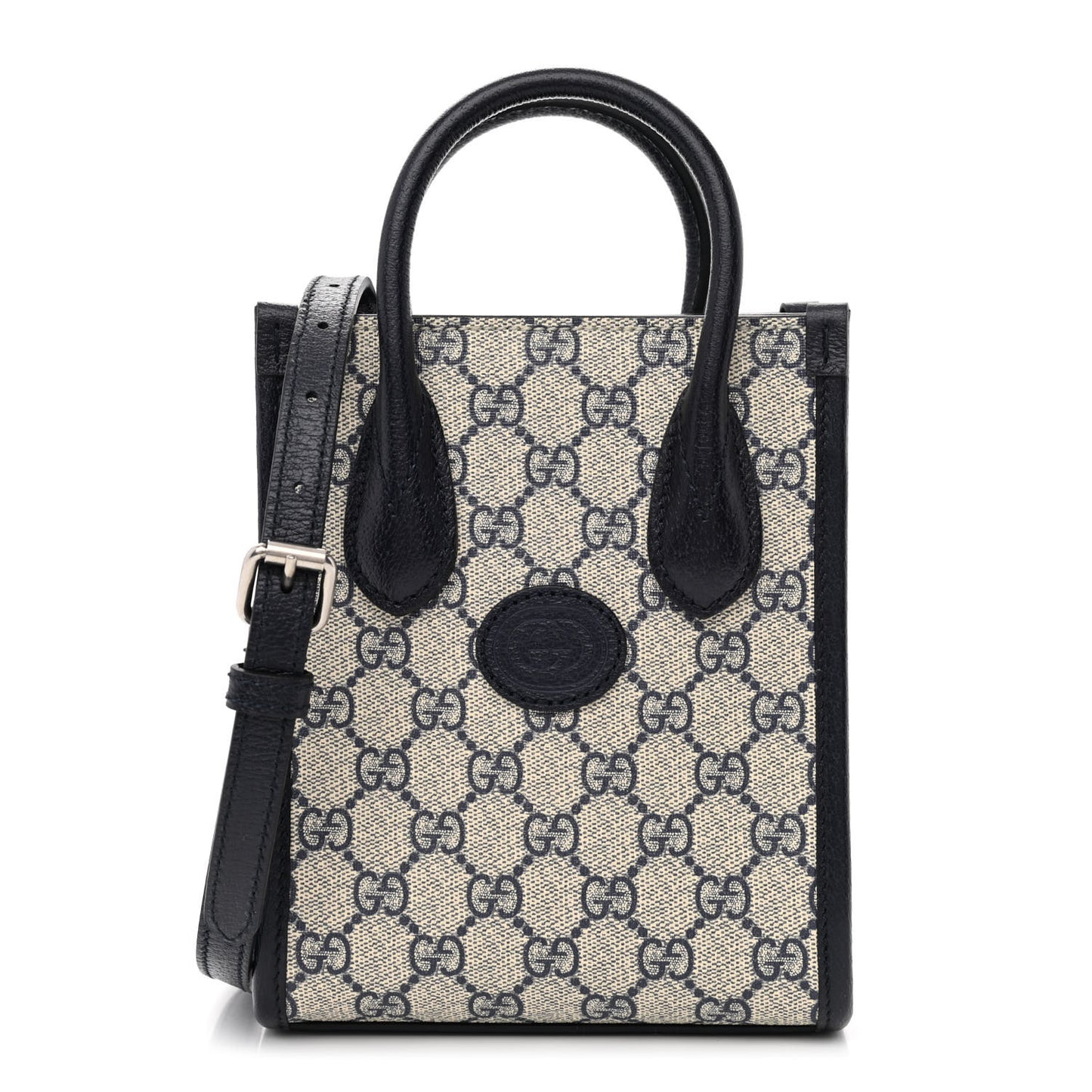 GG Supreme Monogram Textured Dollar Calfskin Mini Retro Interlocking G Tote Bag Beige Blue
