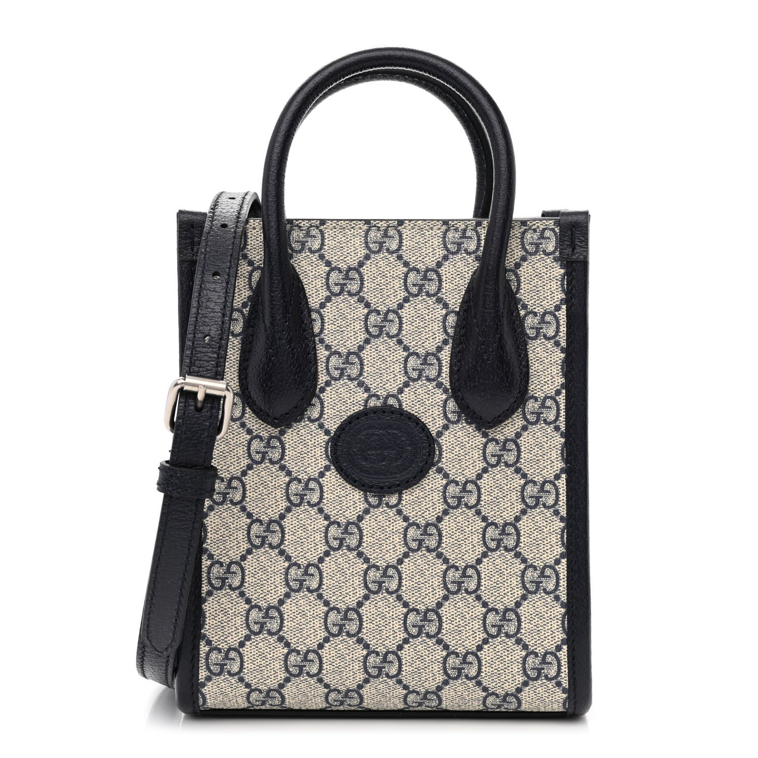 Gucci GG Supreme Monogram Textured Dollar Calfskin Mini Retro Interlocking G Tote Bag Beige Blue 1 of 12