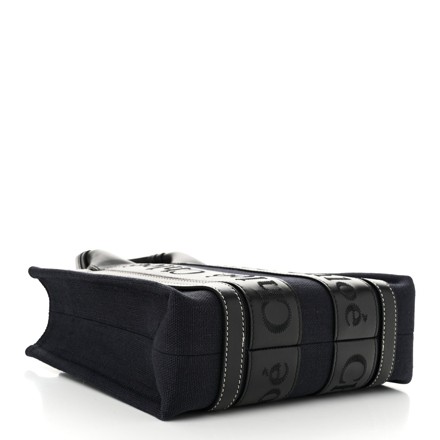 Calfskin Linen Small Woody Tote Deep Denim