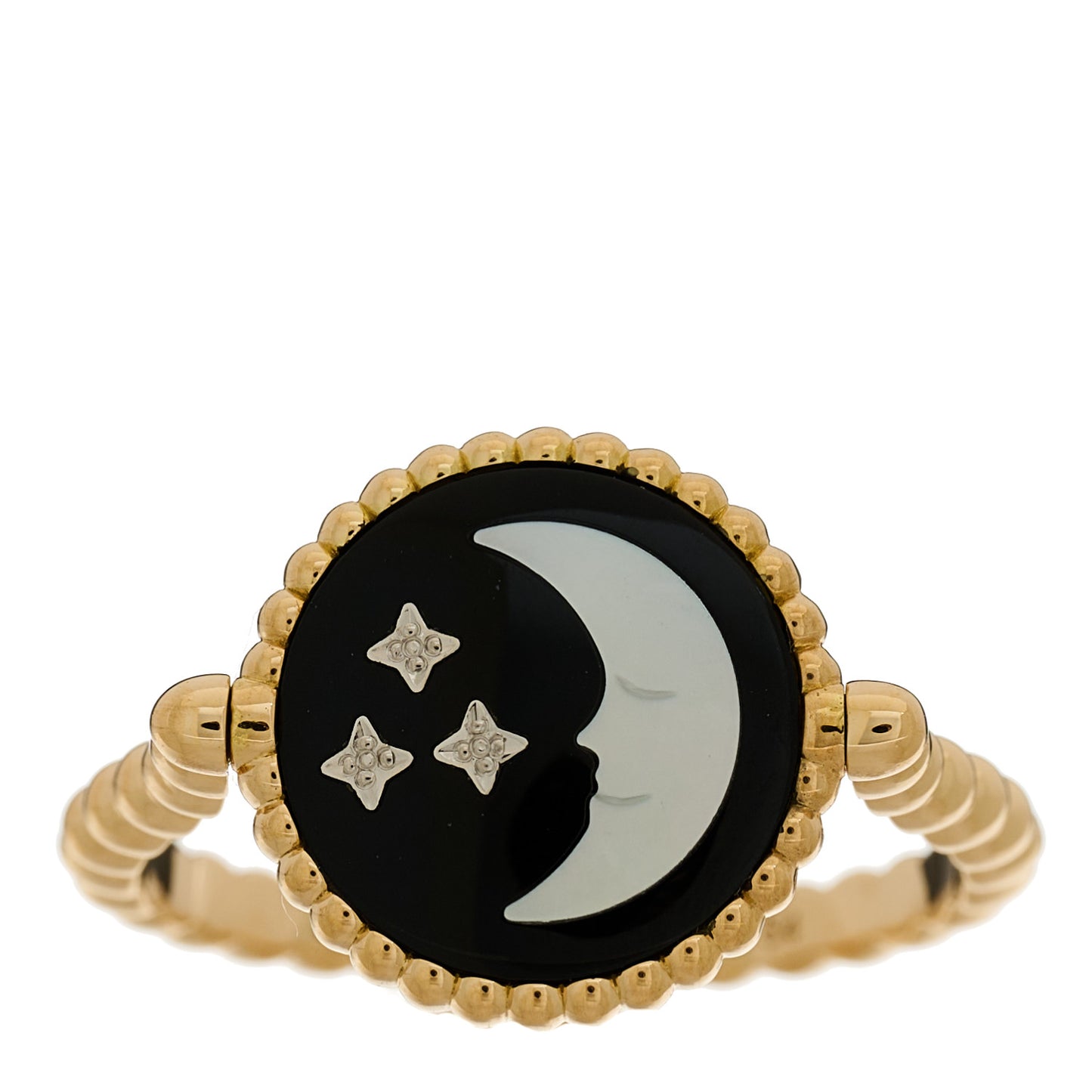 18K Yellow White Gold Diamond Black Onyx Mother of Pearl Rose Celeste Ring 54 6.75