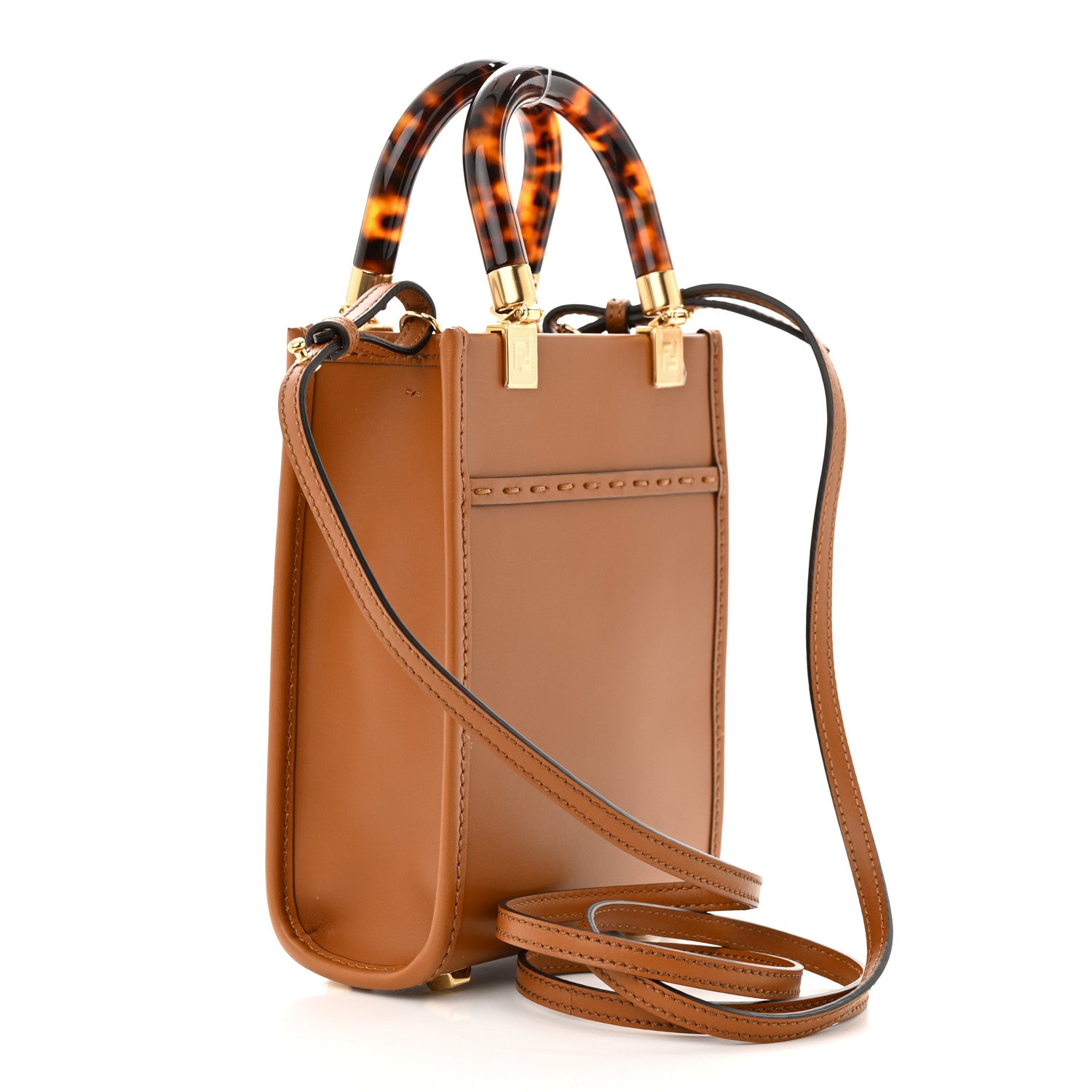 Fendi Vitello King Plexiglass Logo Embossed Mini Fendi Sunshine Shopper Tote Cuoio 3 of 12