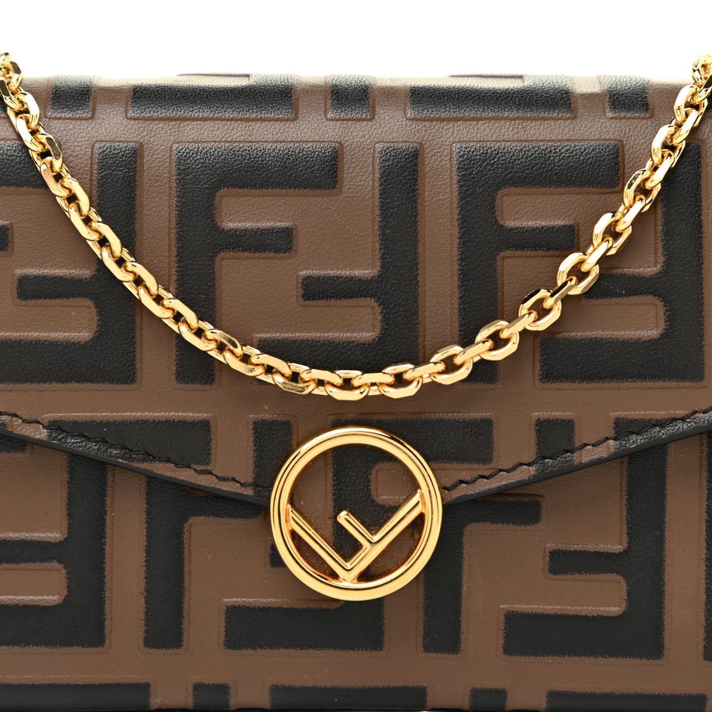 Vitello Soft F is Fendi Bi-Color FF 1974 Embossed Continental Envelope Wallet On Chain Maya Black