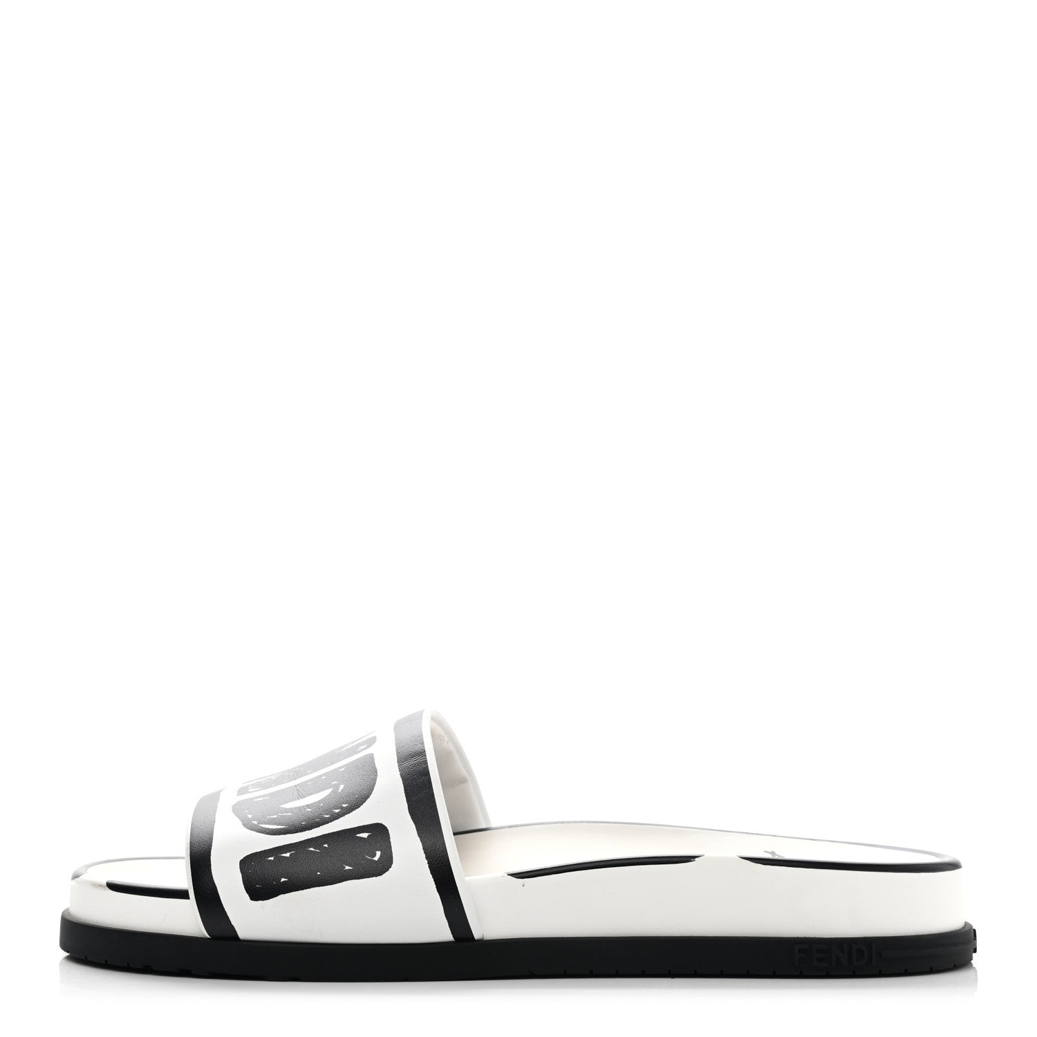 Fendi X JOSHUA VIDES Roma Calfskin Fussbetts Slide Sandals 38 Snow White Black 1 of 13