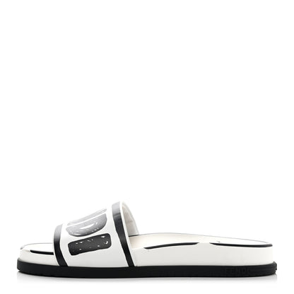 Fendi X JOSHUA VIDES Roma Calfskin Fussbetts Slide Sandals 38 Snow White Black 1 of 13