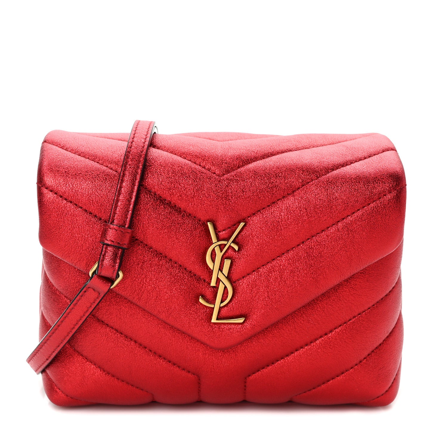 Metallic Calfskin Matelasse Toy Loulou Monogram Chain Satchel Red