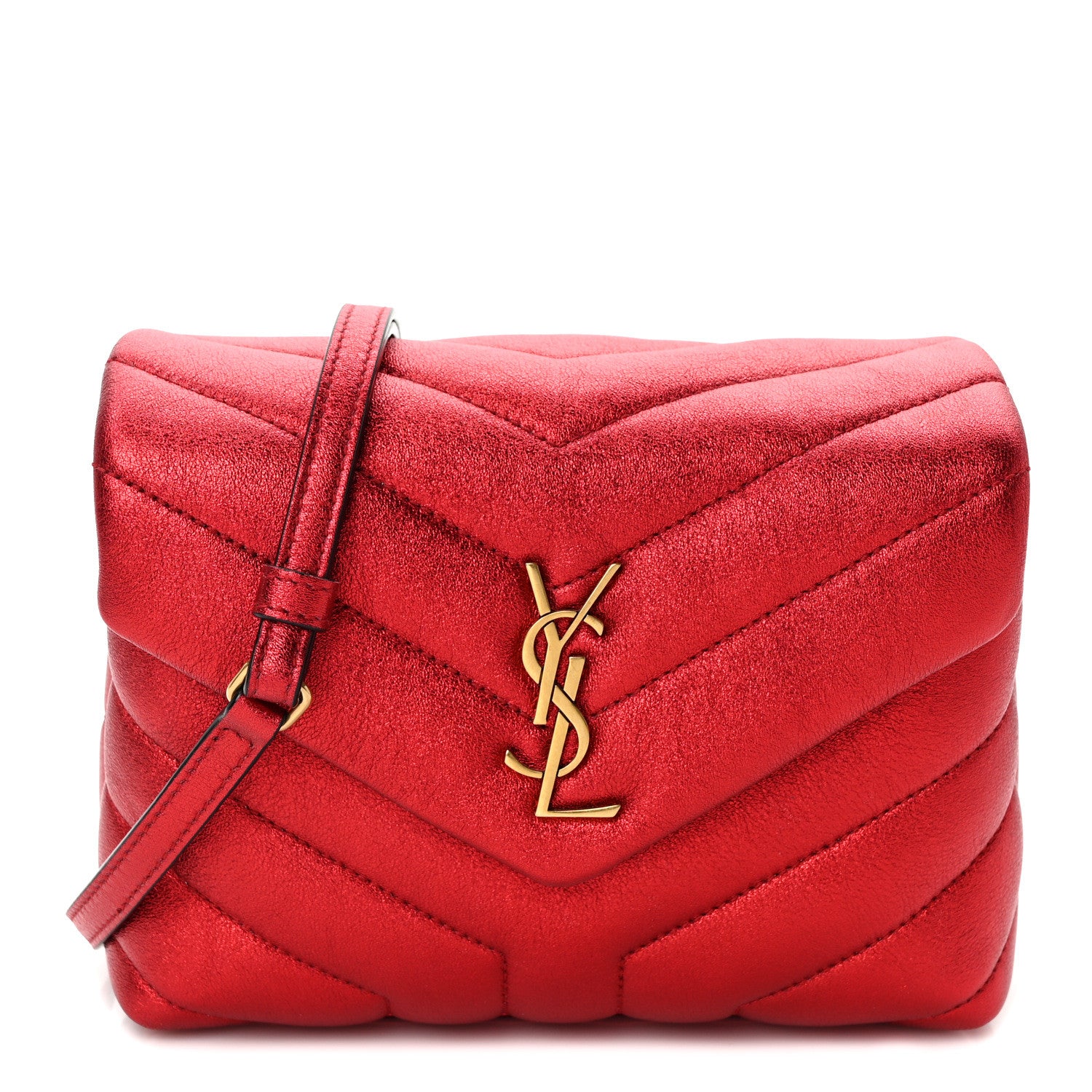 Saint Laurent Metallic Calfskin Matelasse Toy Loulou Monogram Chain Satchel Red 1 of 9