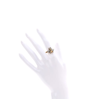 Gucci Metal Crystal Pearl Bee Ring 53 6.25 Aged Gold 2 of 5