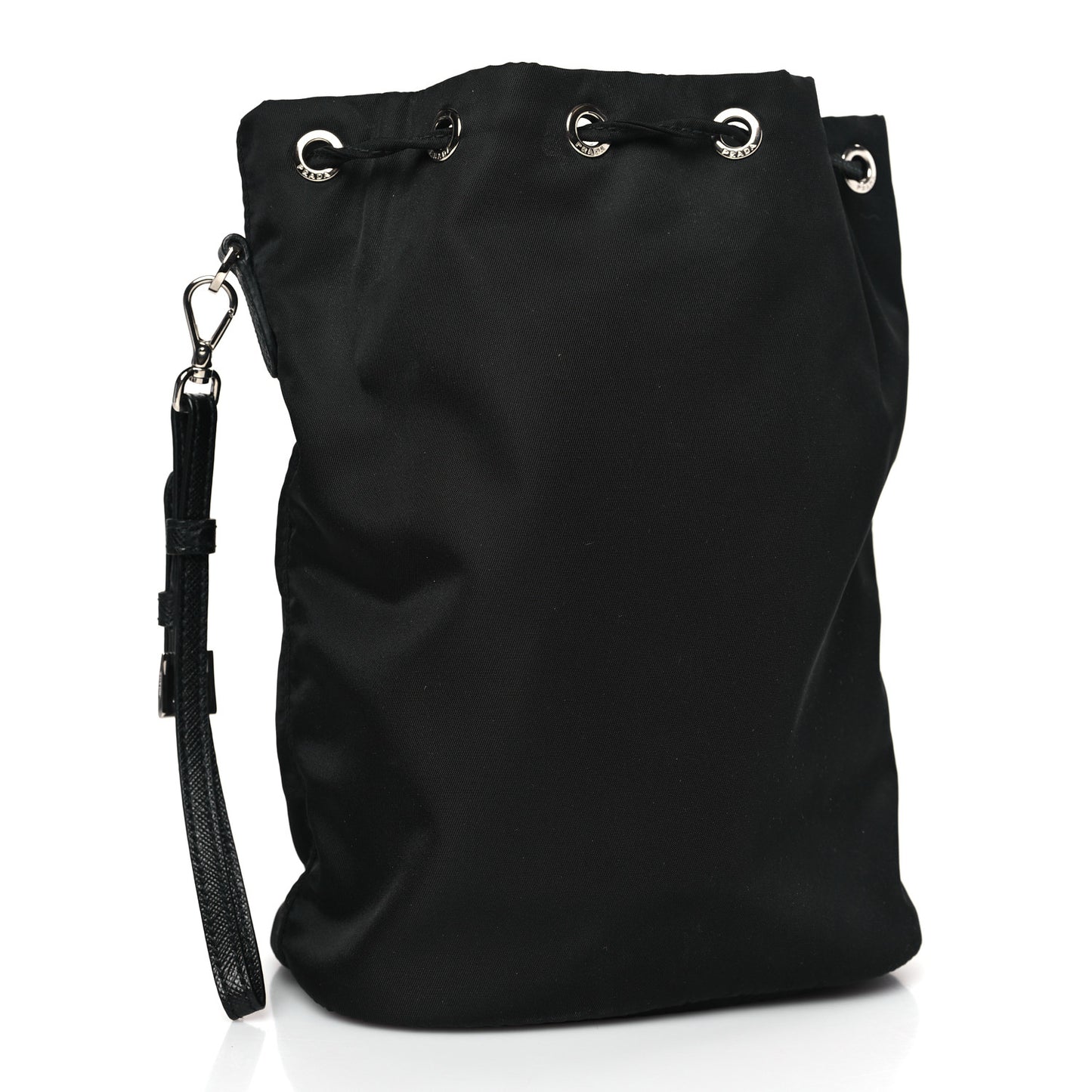 Nylon Vela Drawstring Wristlet Pouch Black