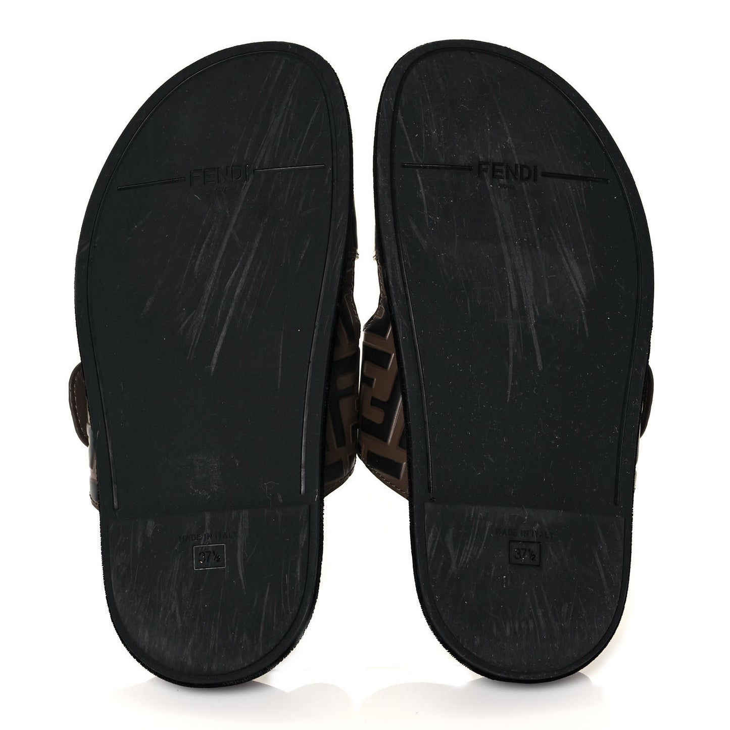 Calfskin FF Embossed Pearland Slide Sandals 37.5 Tobacco Moro