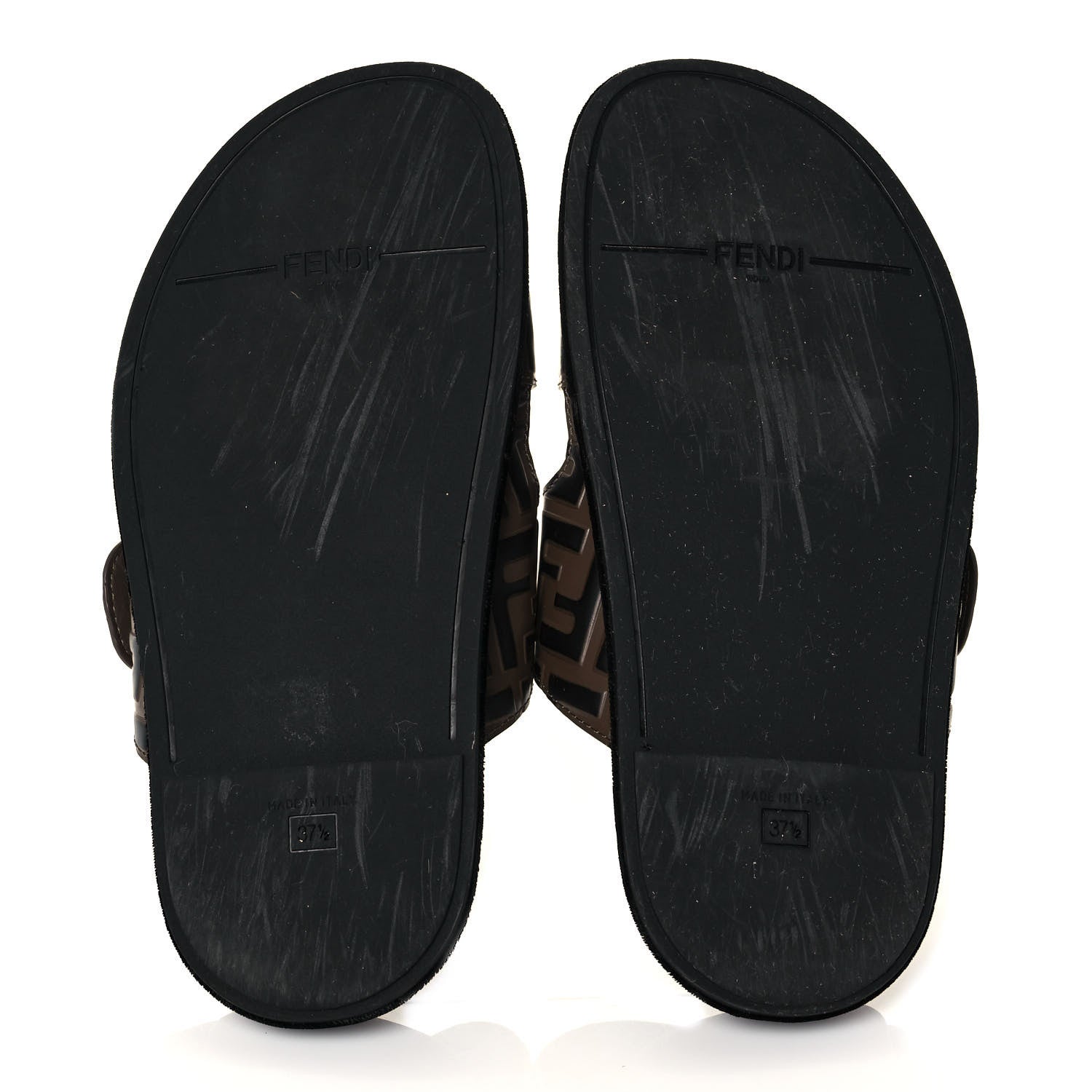 Fendi Calfskin FF Embossed Pearland Slide Sandals 37.5 Tobacco Moro 5 of 9