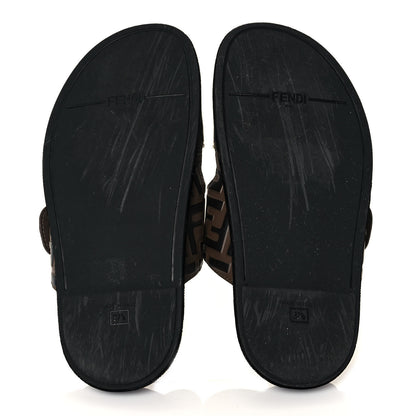 Fendi Calfskin FF Embossed Pearland Slide Sandals 37.5 Tobacco Moro 5 of 9