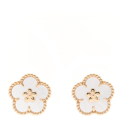 Van Cleef & Arpels 18K Rose Gold Mother of Pearl Lucky Springs Plum Blossom Earrings 1 of 6