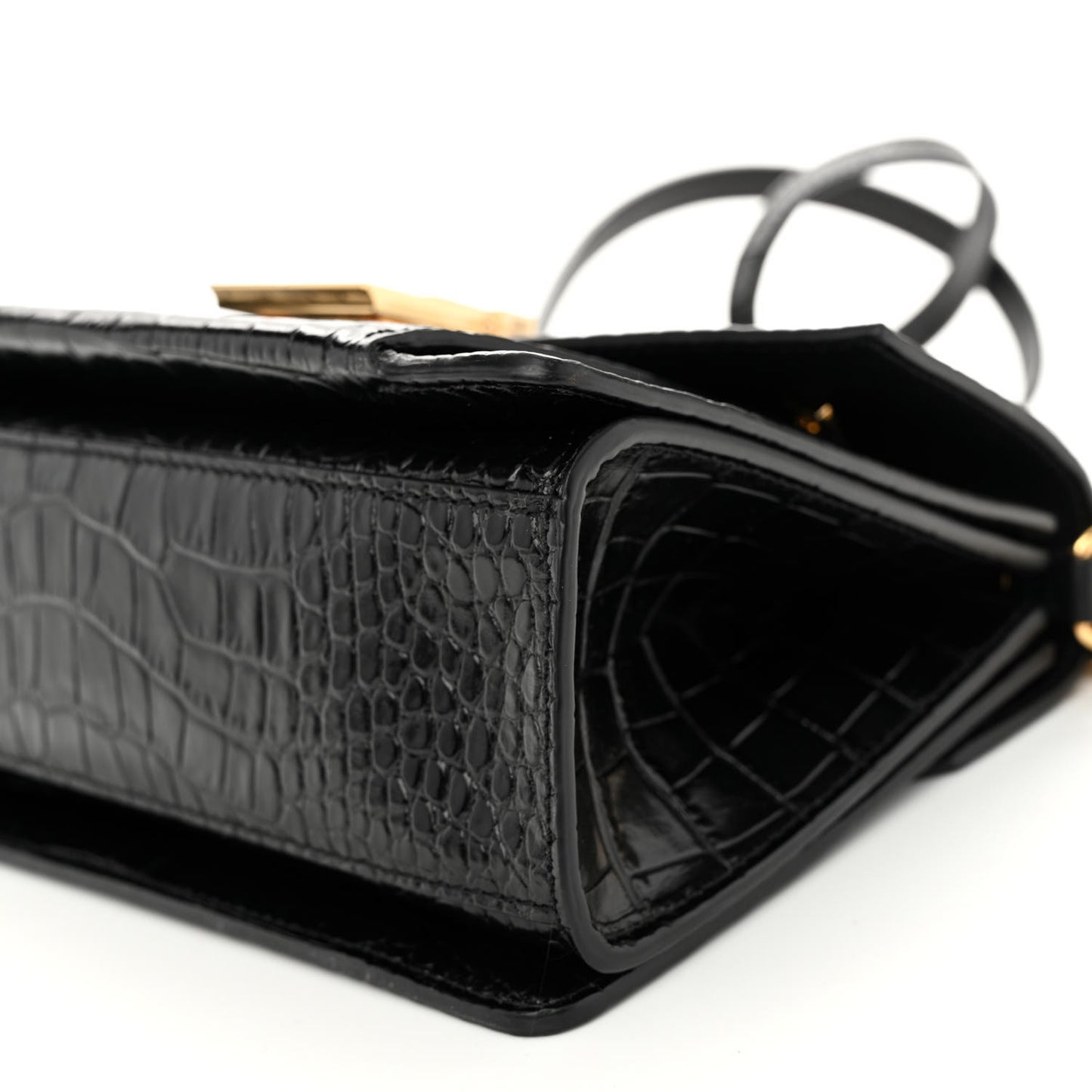Calfskin Crocodile Embossed Suede Small GV3 Shoulder Bag Black