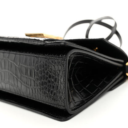 Givenchy Calfskin Crocodile Embossed Suede Small GV3 Shoulder Bag Black 9 of 9