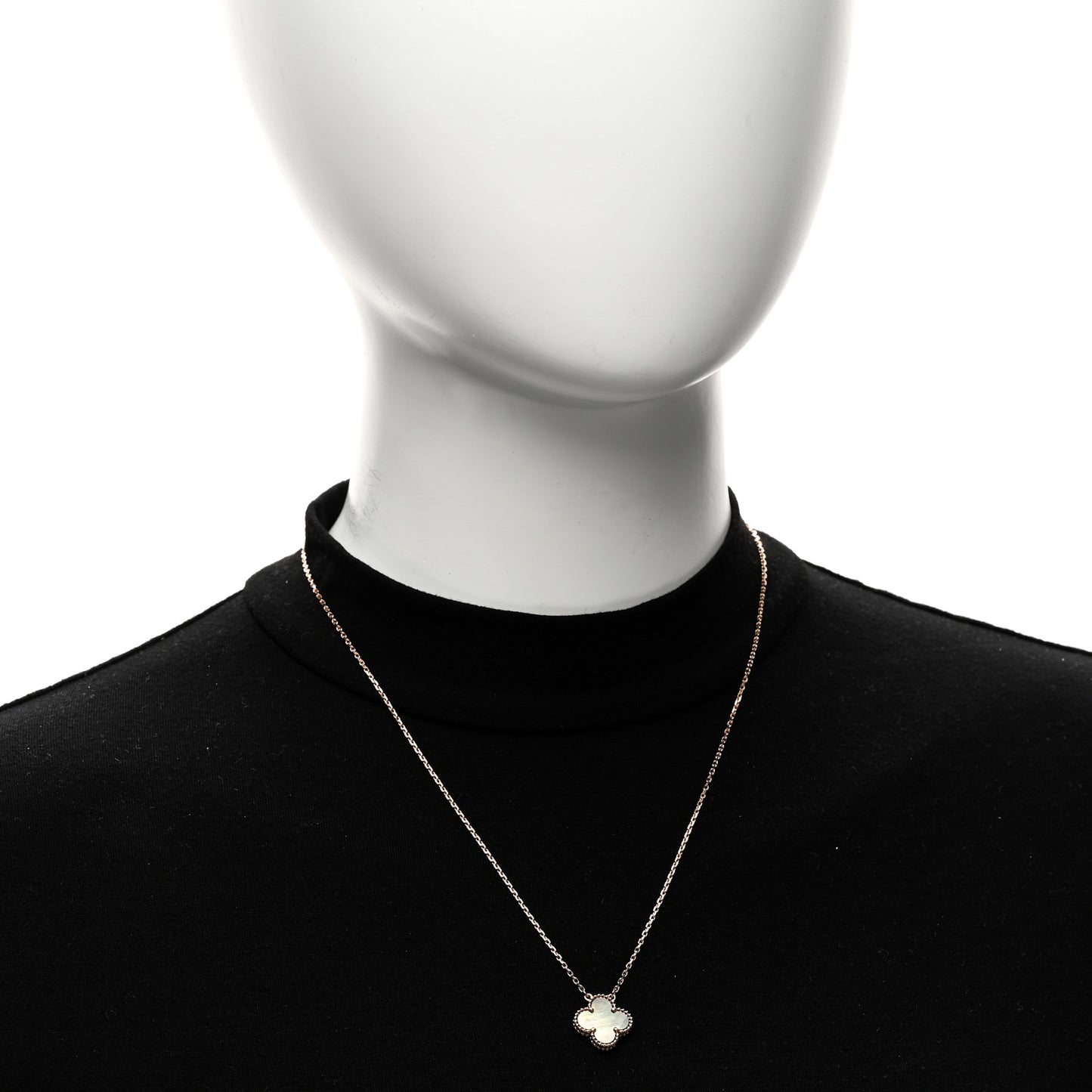 18K Rose Gold Gray Mother of Pearl Vintage Alhambra Pendant Necklace