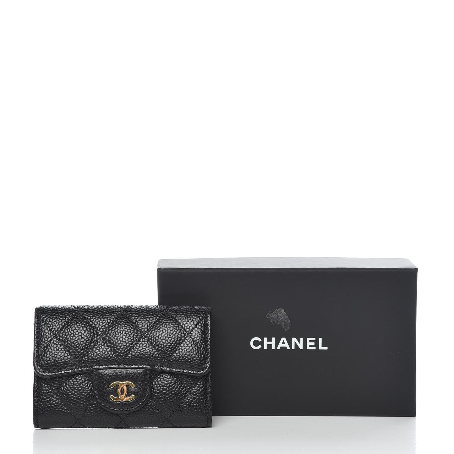 Caviar Quilted Flap Card Holder Black