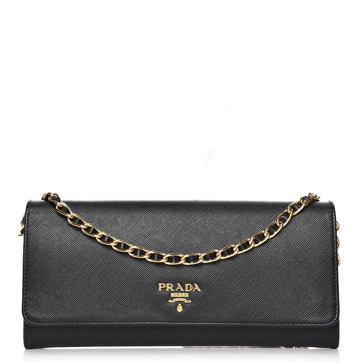 Prada Saffiano Metal Oro Chain Wallet Nero Black 1 of 6