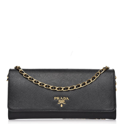 Prada Saffiano Metal Oro Chain Wallet Nero Black 1 of 6