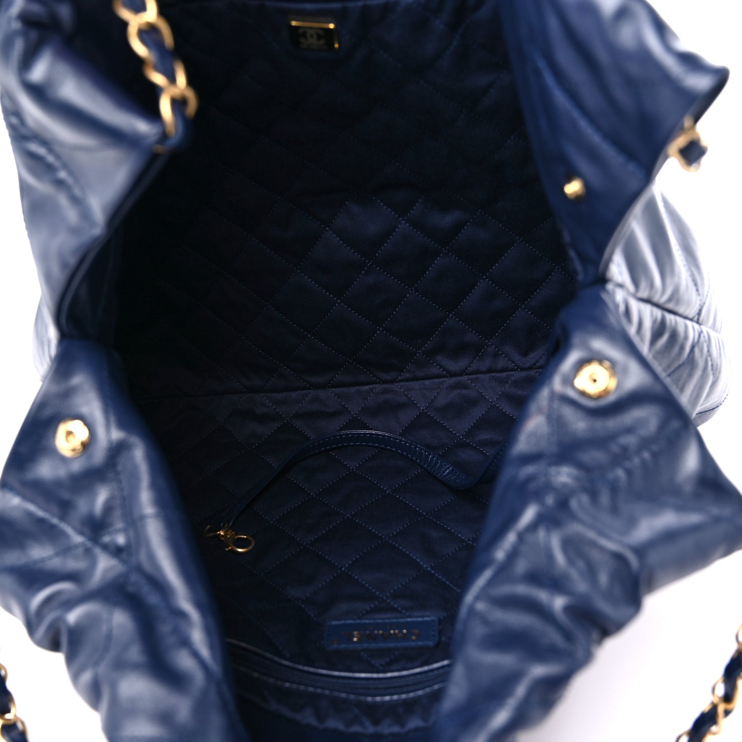 Shiny Calfskin Quilted Chanel 22 Navy Blue