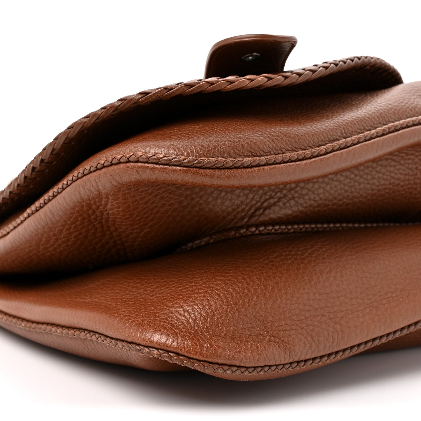 Pebbled Calfskin Braided Gaucho Saddle Handle Bag Brown