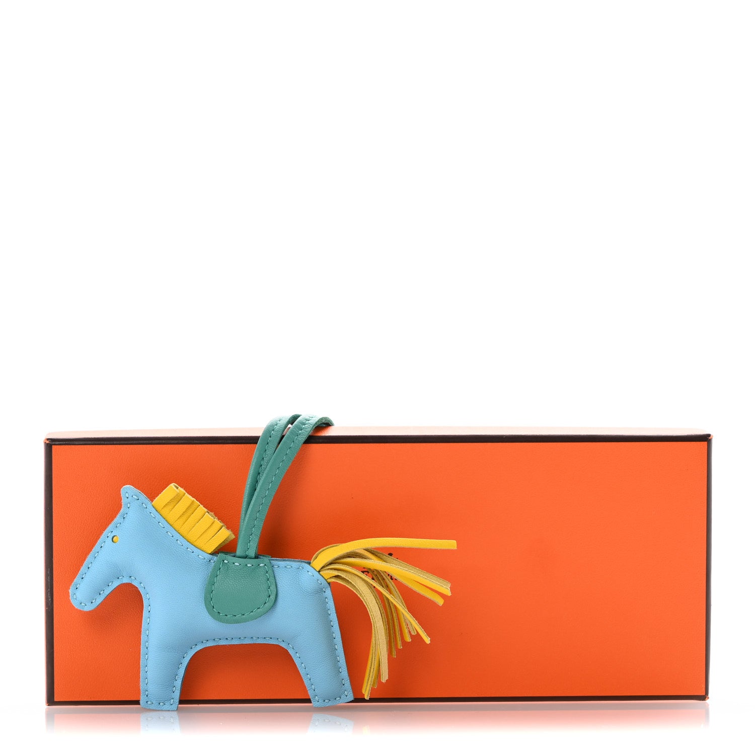 Hermes Milo Lambskin Grigri Rodeo Horse Bag Charm PM Bleu Celeste Lime Malachite 5 of 5