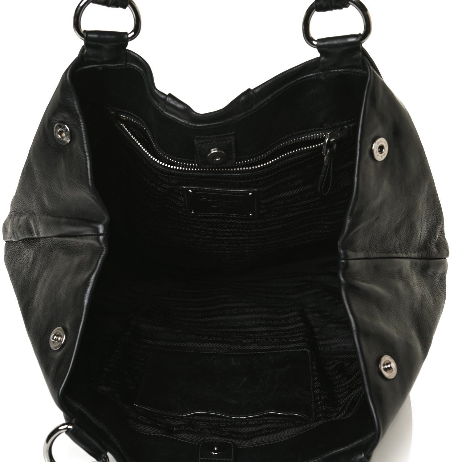Prada Soft Calf Pleated Shoulder Bag Black 4 of 16