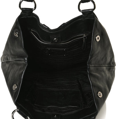Prada Soft Calf Pleated Shoulder Bag Black 4 of 16