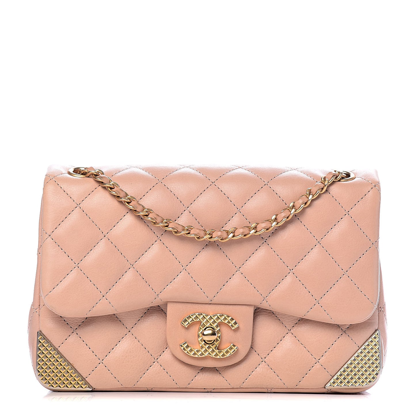 Calfskin Quilted Mini Rock The Corner Flap Pink