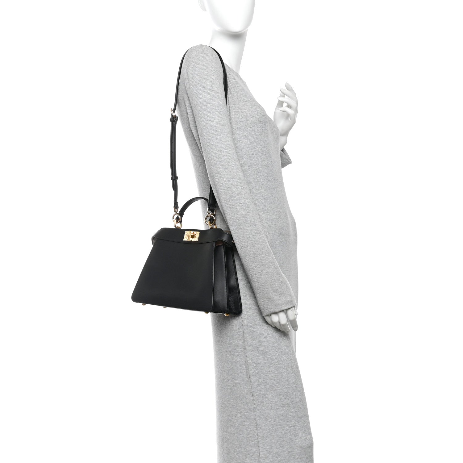 Fendi Vitello Seta Nappa Bi-Color Small Peekaboo I SEE U Satchel Black Light Rose Tortora 2 of 12