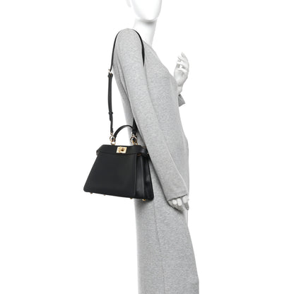 Fendi Vitello Seta Nappa Bi-Color Small Peekaboo I SEE U Satchel Black Light Rose Tortora 2 of 12