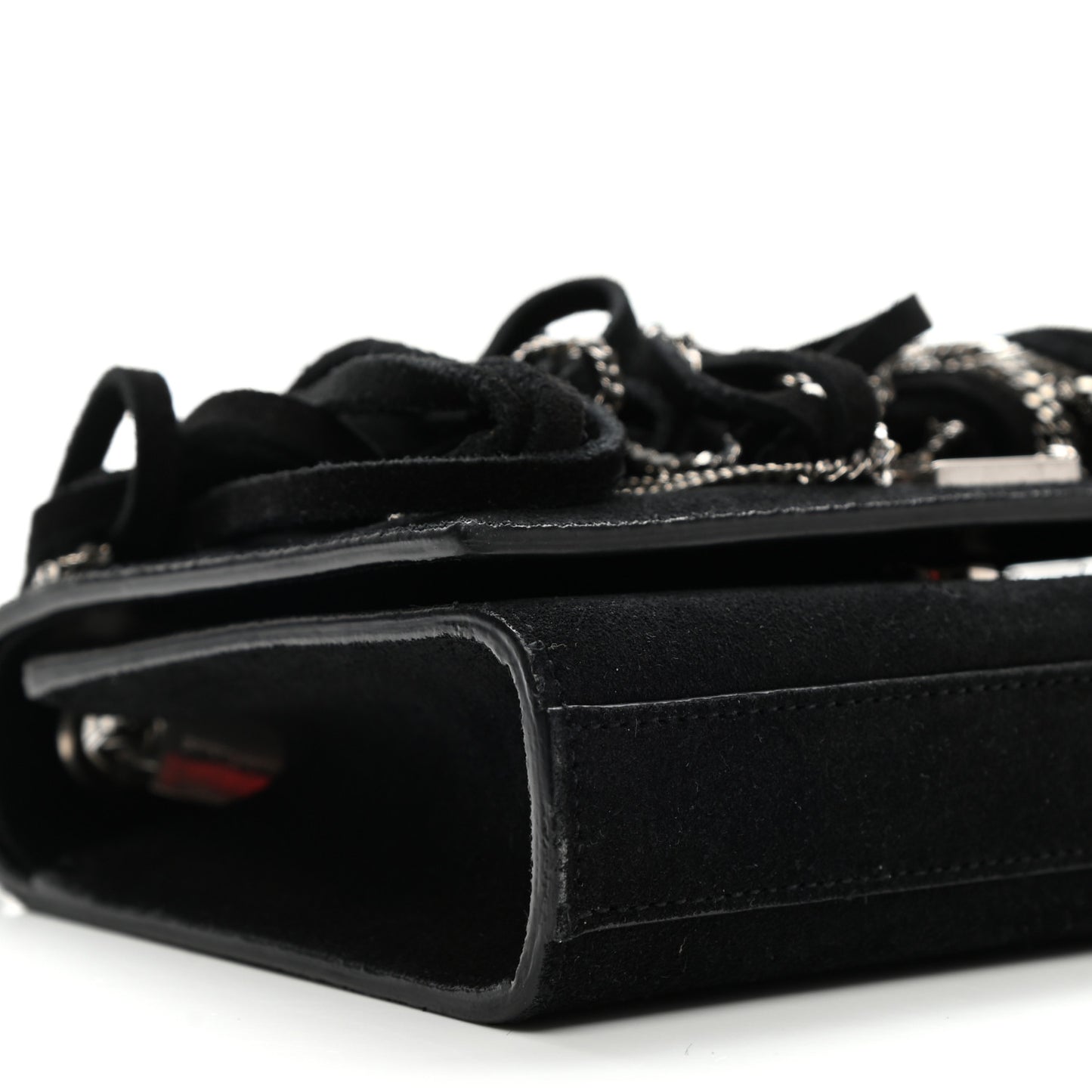 Suede Fringe Chain Small Monogram Satchel Black