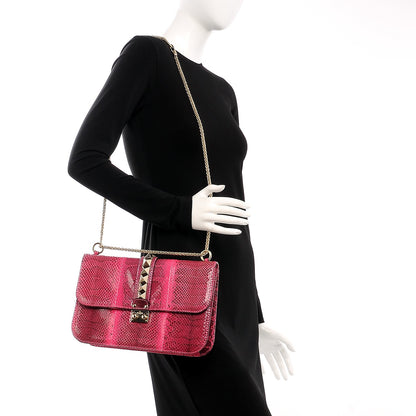 Valentino Garavani Python Large Glam Lock Rockstud Flap Pop Fuxia 2 of 13