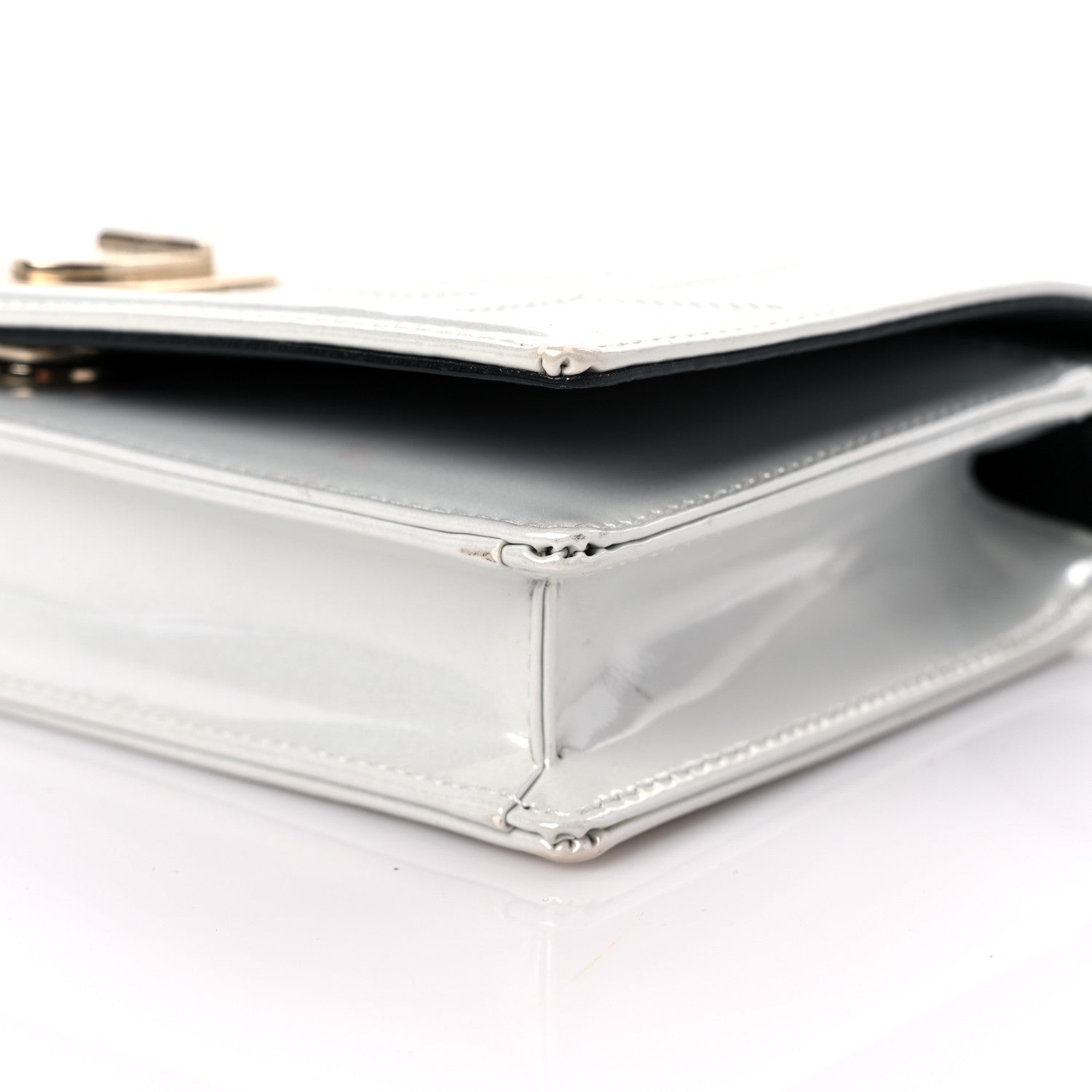 Christian Dior Patent Micro-Cannage Diorama Wallet on Chain Pouch White 8 of 10