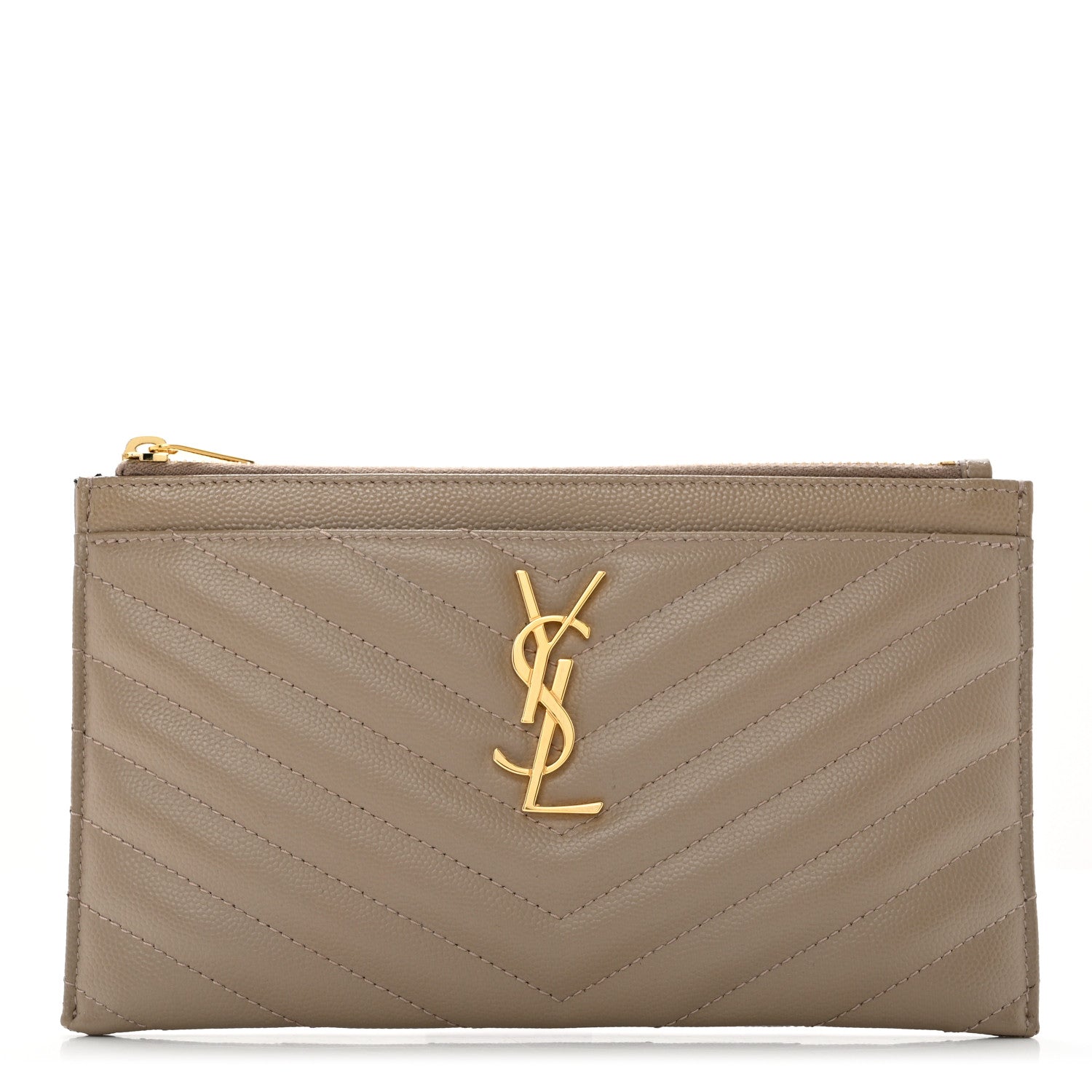 Saint Laurent Grain De Poudre Chevron Monogram Bill Pouch Dusty Grey 1 of 8