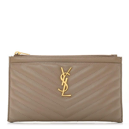 Saint Laurent Grain De Poudre Chevron Monogram Bill Pouch Dusty Grey 1 of 8