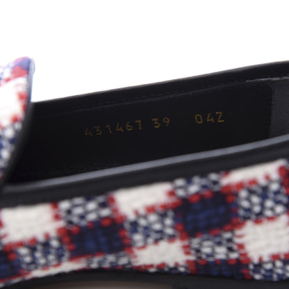 Gucci Vintage Tweed Check Horsebit Womens Jordaan Loafers 39 White Hibiscus Red Marine 10 of 11