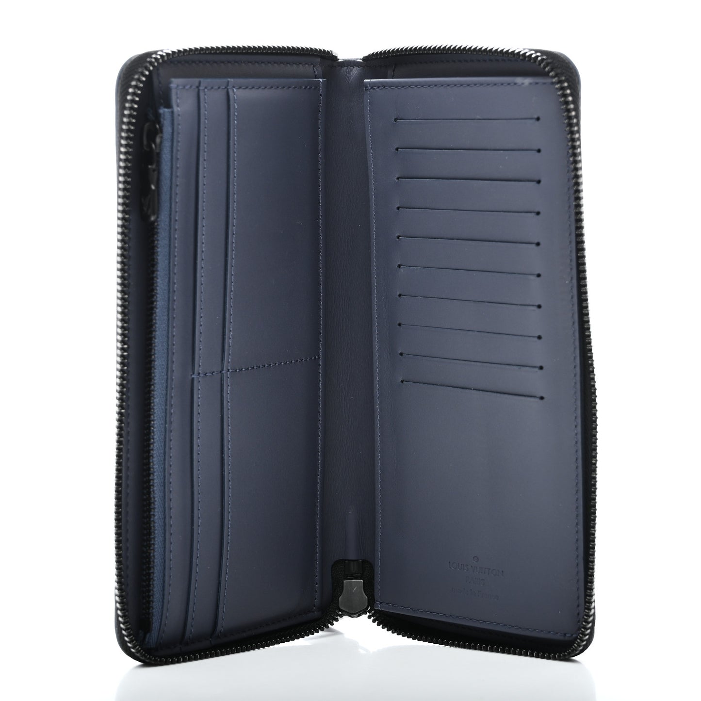 Calfskin Monogram Shadow Vertical Zippy Wallet Blue