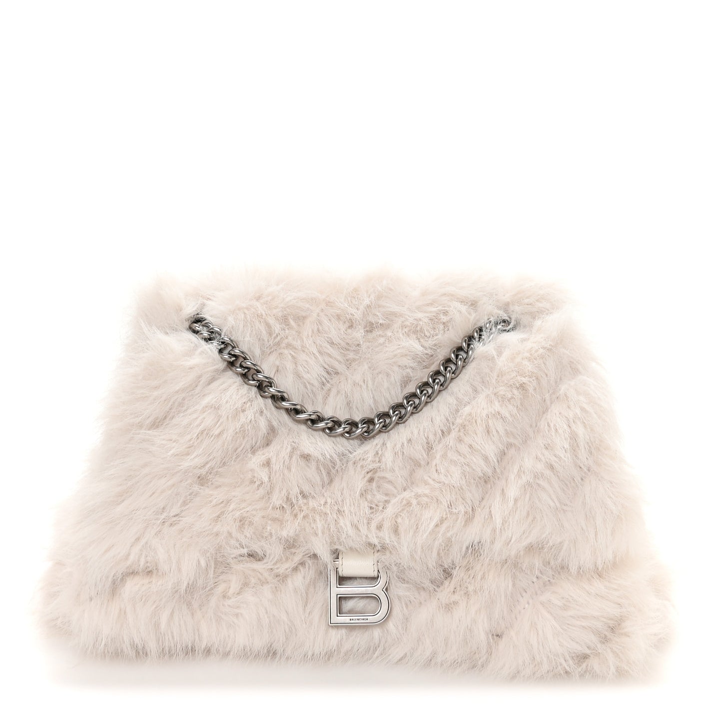 Faux Fur Medium Crush Chain Bag White