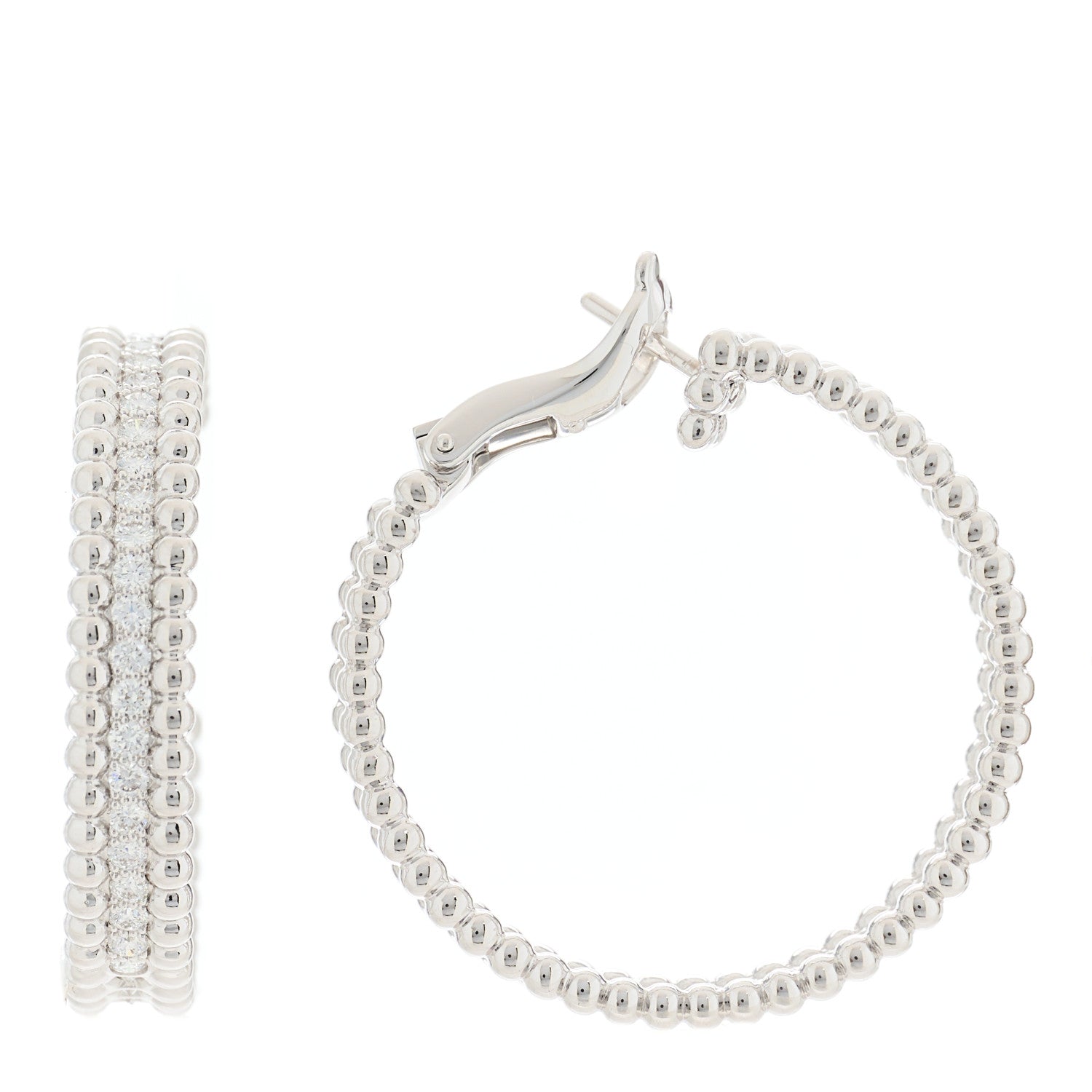 Van Cleef & Arpels 18K White Gold Diamond Perlee Hoop Earrings 1 of 5