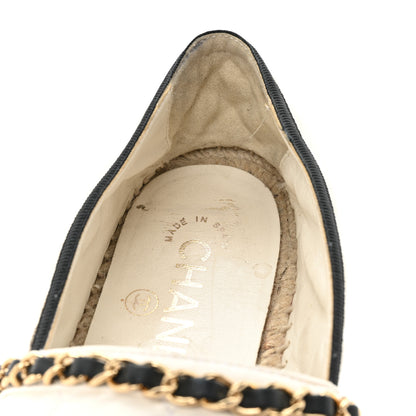 Chanel Lambskin Grosgrain Quilted CC Chain Espadrilles 37 White Black 11 of 17