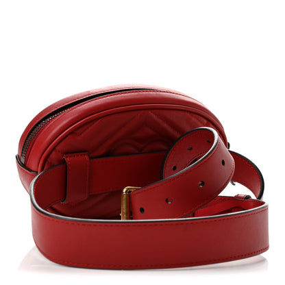 Gucci Calfskin Matelasse GG Marmont Belt Bag 85 34 Hibiscus Red 3 of 13