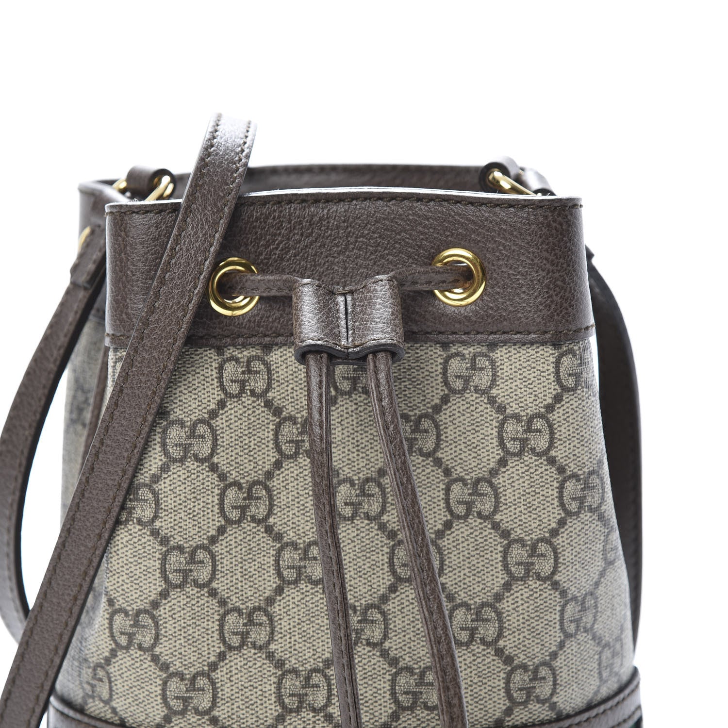 Gucci GG Supreme Monogram Web Mini Ophidia Bucket Bag Brown 7 of 9