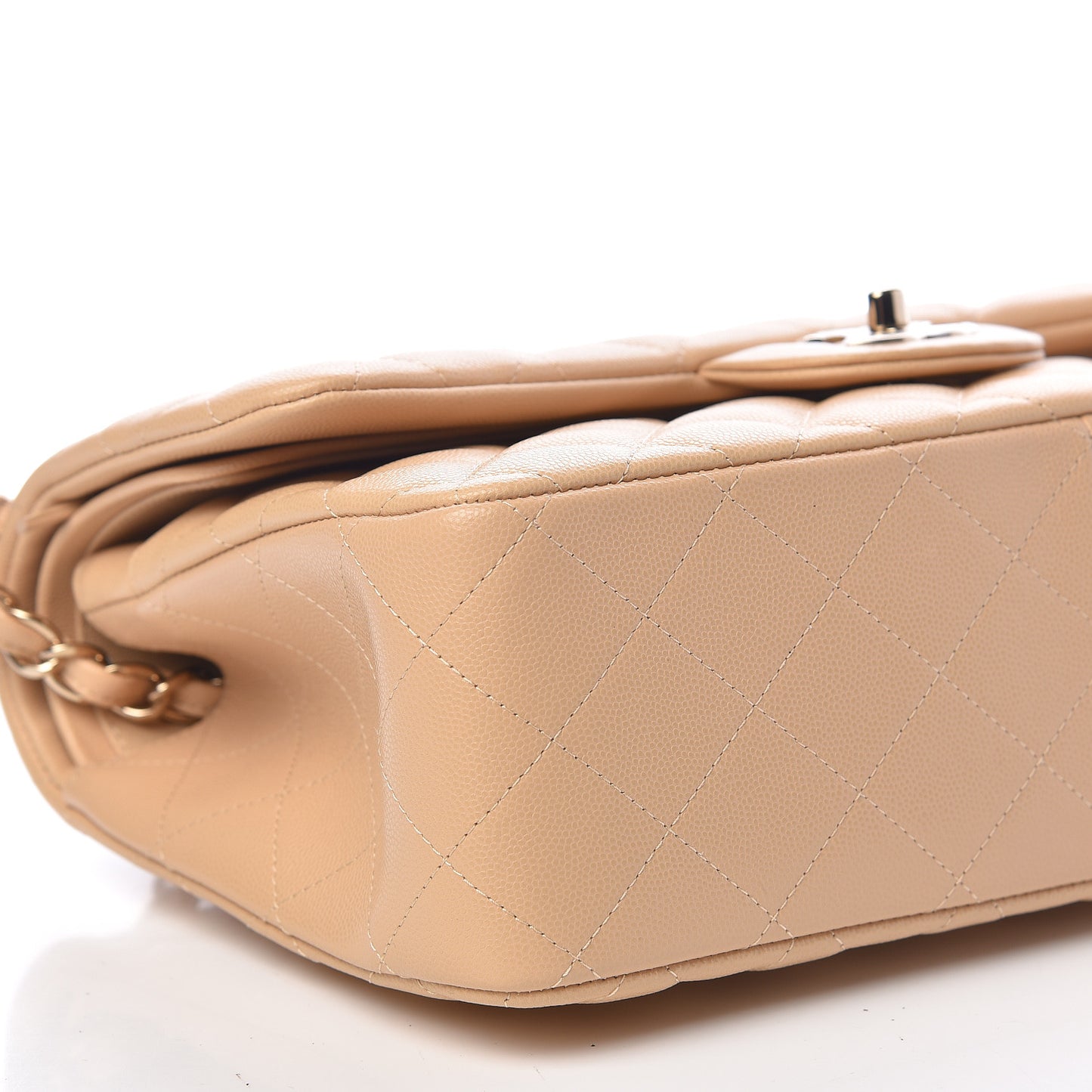 Caviar Quilted Jumbo Double Flap Beige Clair