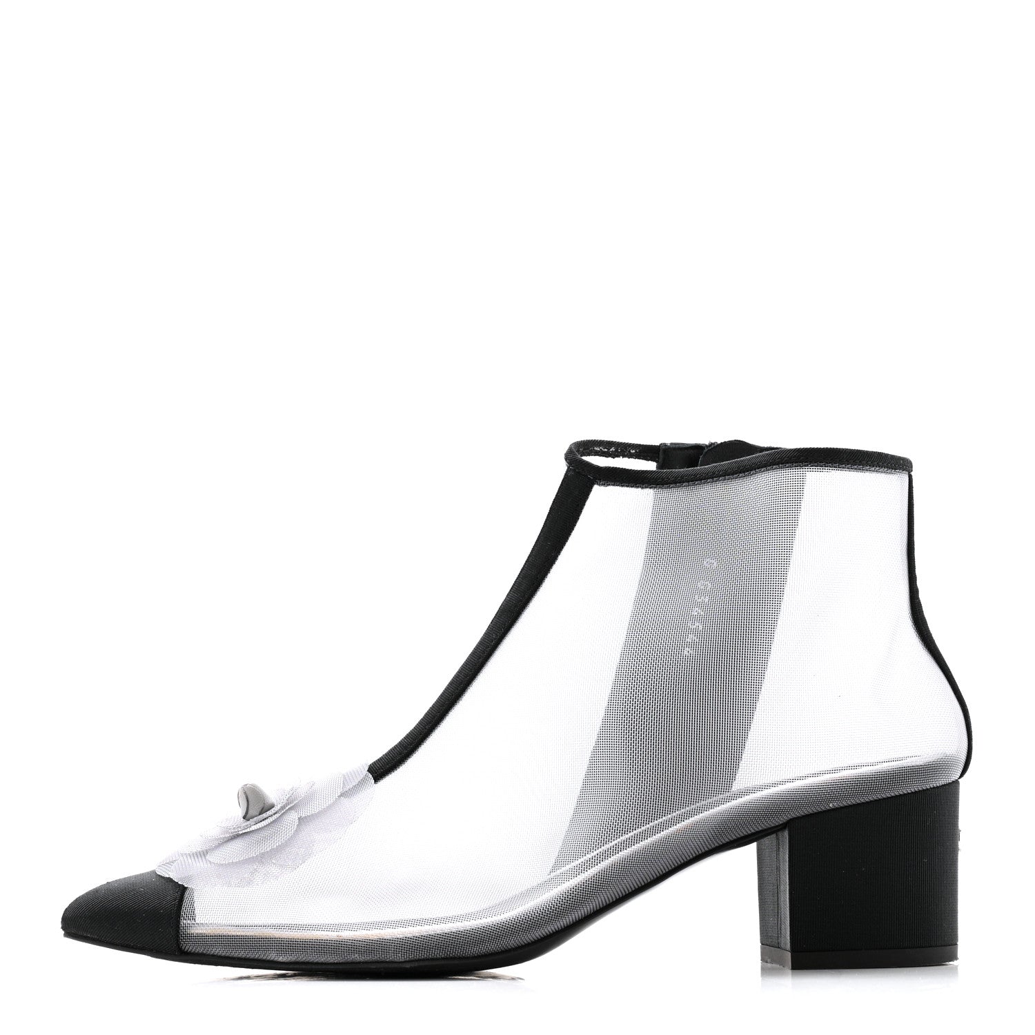 Chanel Mesh Grosgrain Camellia Short Boots 36 Grey Black 1876371