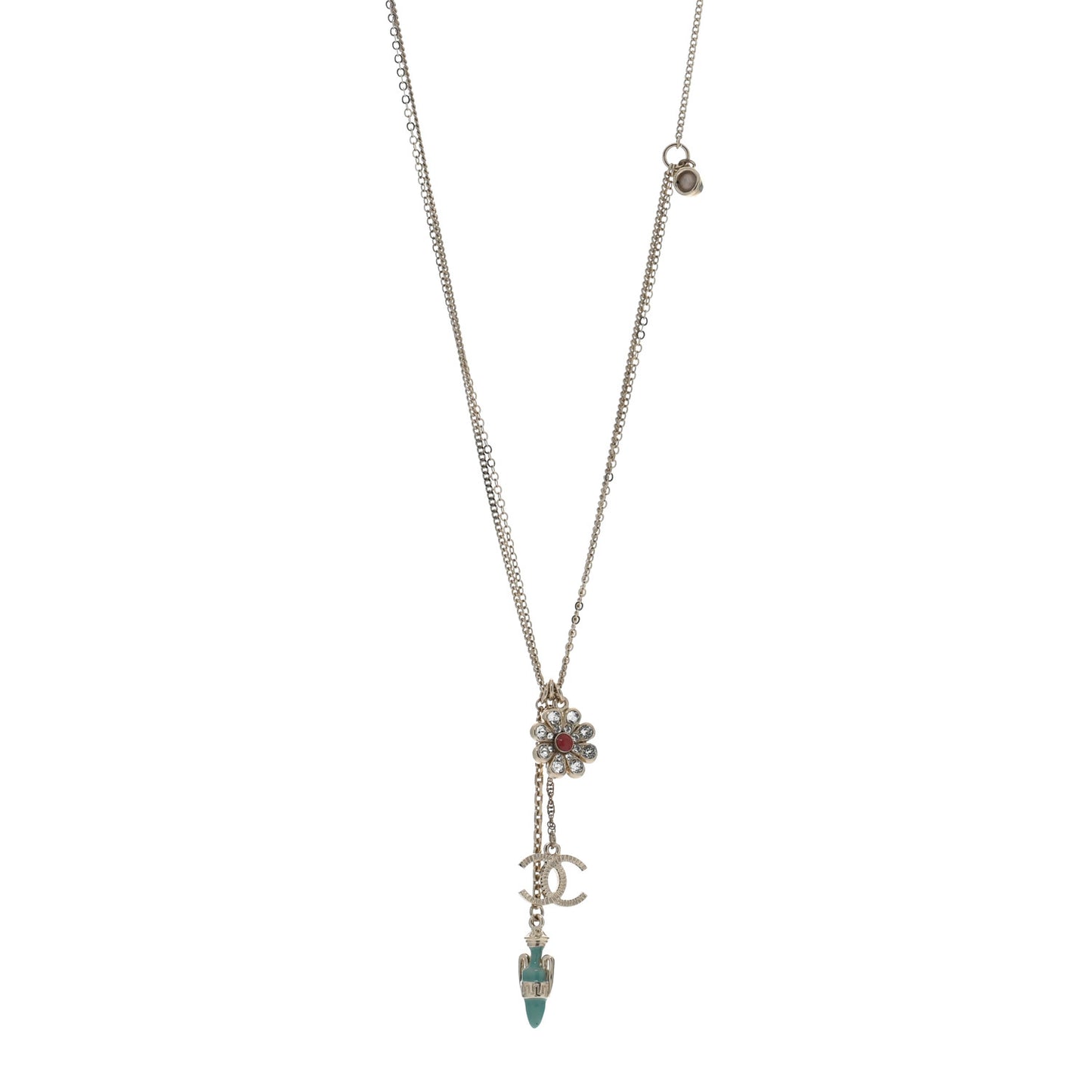 Pearl Bead CC Flower Necklace Silver Multicolor